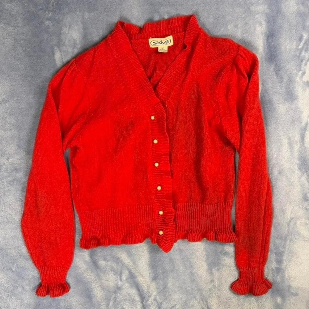 Vintage Red cardiganribbed‎ cuffs women size L
